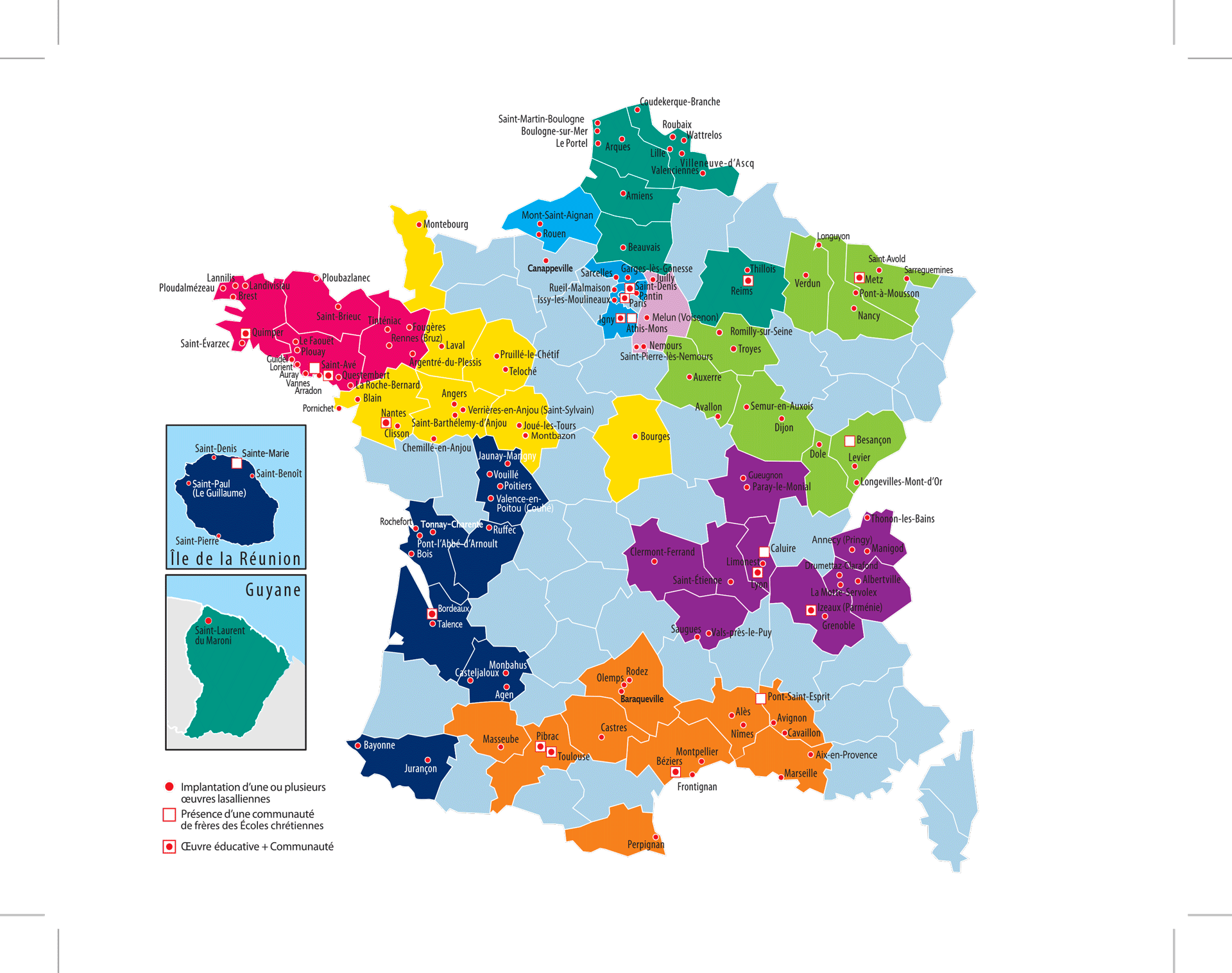 Carte de France des délégations Lasaliennes